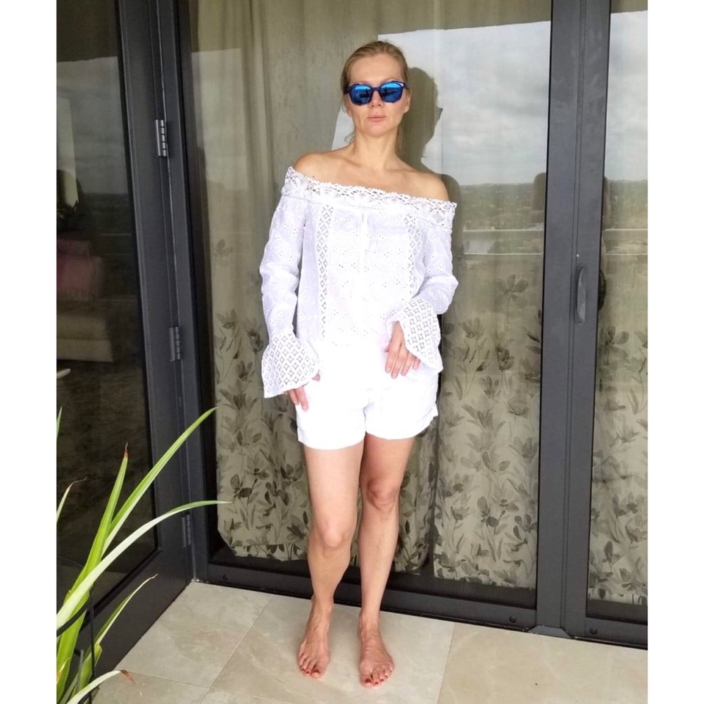 STYLISH WHITE LACE PATCHWORK OFF SHOULDER BLOUSE - Picture 8 of 11